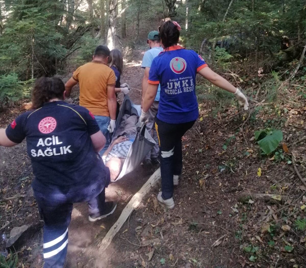 Bolu'da ormanda rahatsızlanan kişi ambulansa sedyeyle 1 kilometre taşındı