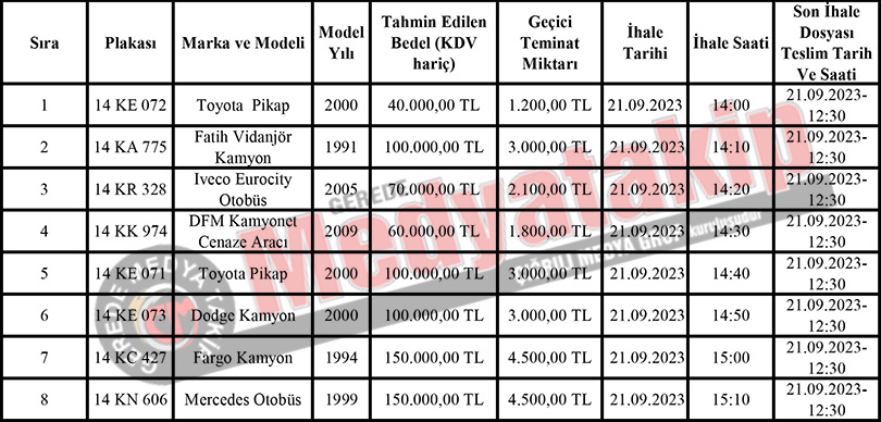 Gerede Belediyes satilik tasit