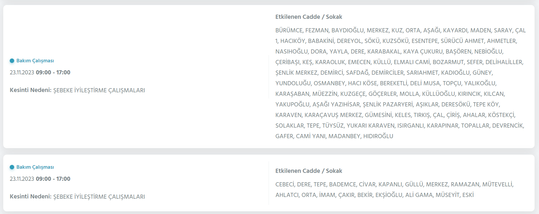 Kastamonu elektrik kesintisi