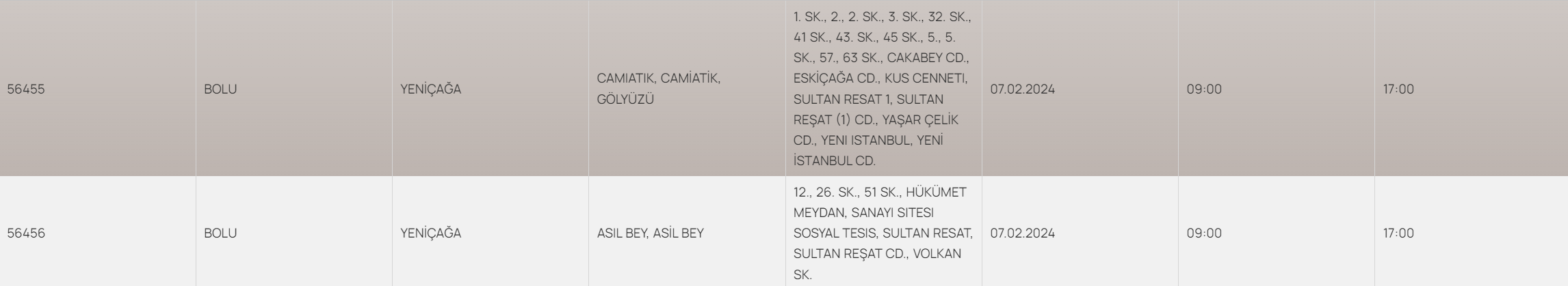 Bolu elektrik kesintisi