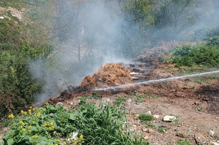 Bolu'da Yol Kenarındaki Çürümüş Samanlar Alev Aldı