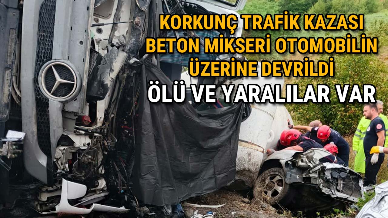 Beton Mikseri Otomobilin Üzerine Devrildi