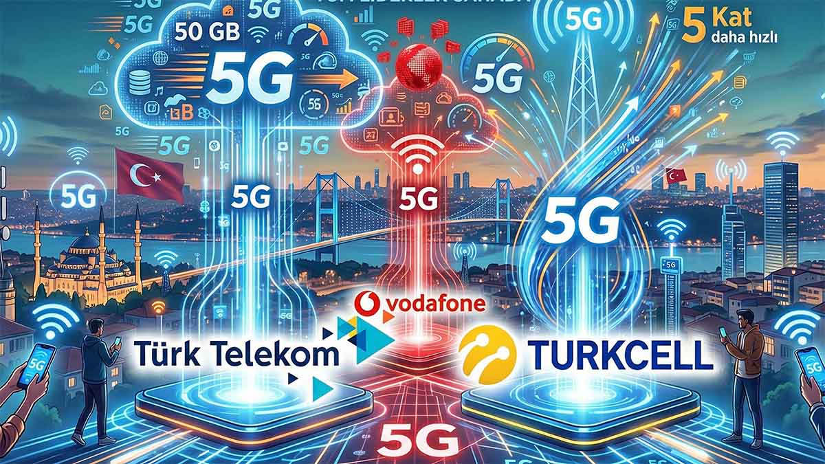 5G Vodafone Türkcell Türk Telekom Ücretsiz İnternet Türkiye’de 5G teknolojisinin kullanıma sunulmasıyla birlikte mobil operatörler kullanıcılarına yönelik kampanyalar başlattı. Türk Telekom mevcut abonelerine 50 GB ücretsiz internet sunarken, Turkcell kullanıcılarına paketlerinin 5 katı kadar ek bedava internet veriyor. Vodafone cephesinde ise henüz resmi bir kampanya duyurusu yapılmadı ancak kullanıcılar benzer ücretsiz GB fırsatlarının kısa süre içinde sunulmasını bekliyor.