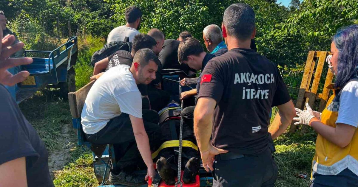 duzce akcakocada traktor devrildi surucu yaralandi Tuz5ZYKA.jpg