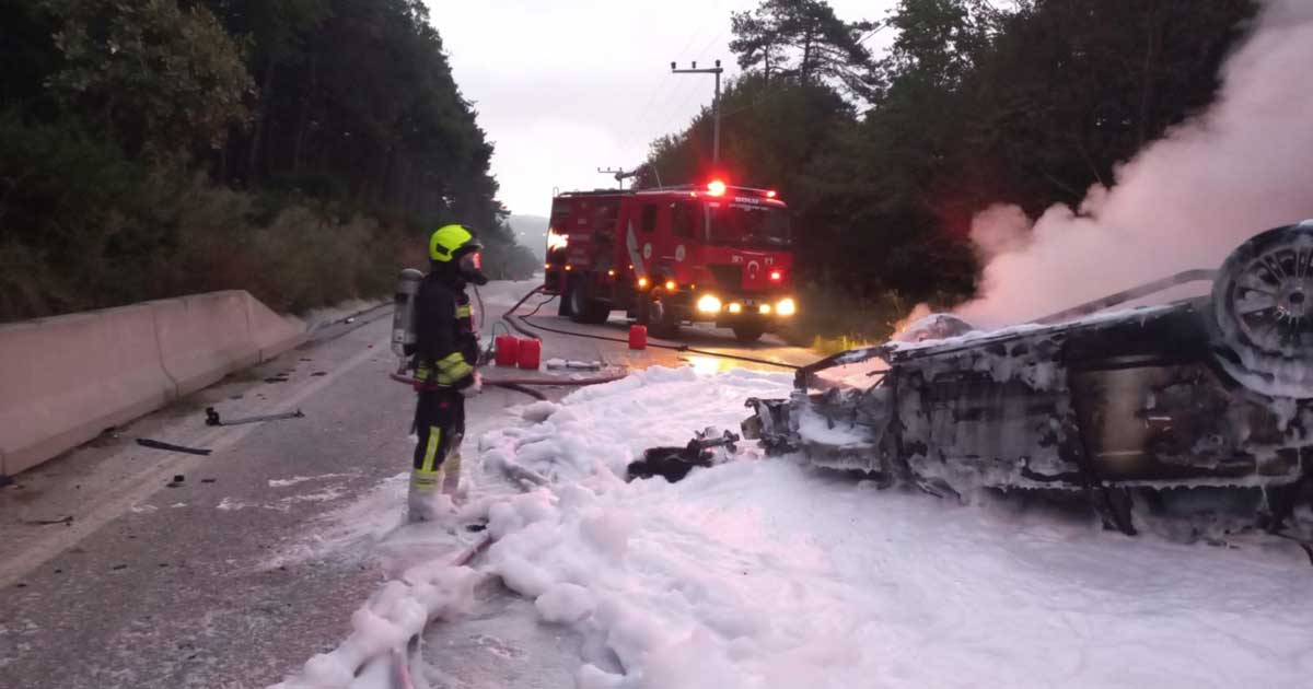 bolu trafik kazası ve araç yangını
