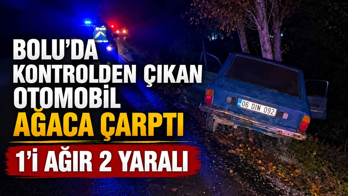Bolu'da Kontrolden Çıkan Otomobil Ağaca Çarptı