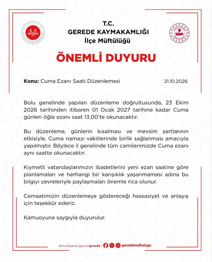 gerede müftülüğü ezan duyurusu